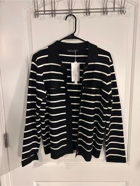 Merokeety Black & White Striped Cardigan